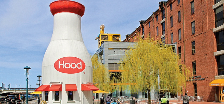 The Hood Milk Bottle in Boston serves ice cream and snacks outside the Boston Children's Museum.